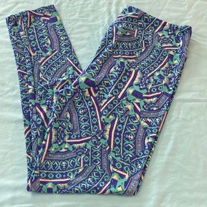 Indigo/green patterned leggings